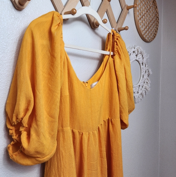 Anthropologie Moulinette Soeurs Mini Dress M Yellow Puff Sleeve Cold Sho… - Picture 3 of 6